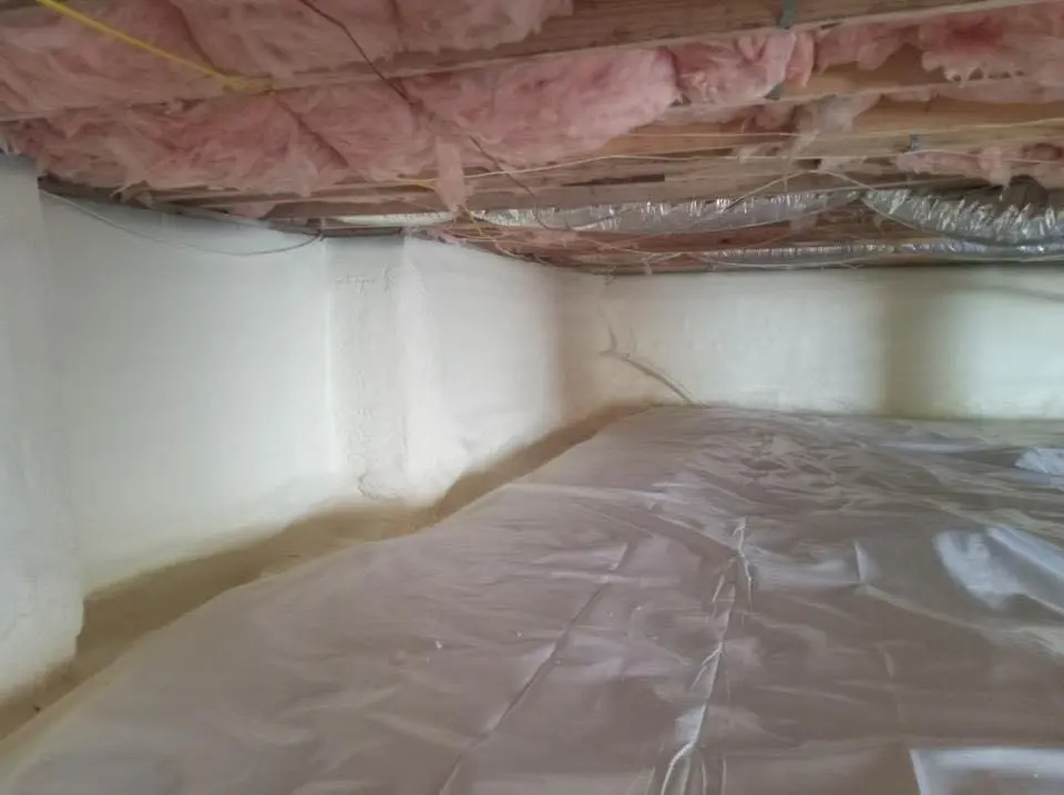 Crawl space encapsulation with closed-cell spray foam for Roof Leak Repair in University